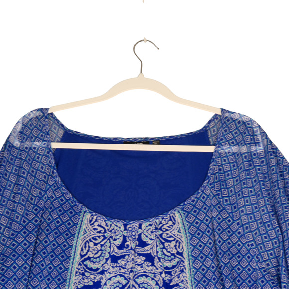 Apt 9 Tunic Mesh Blouse Womens 2X Blue Floral Lined Artsy Stretchy Career Boho - Picture 2 of 10